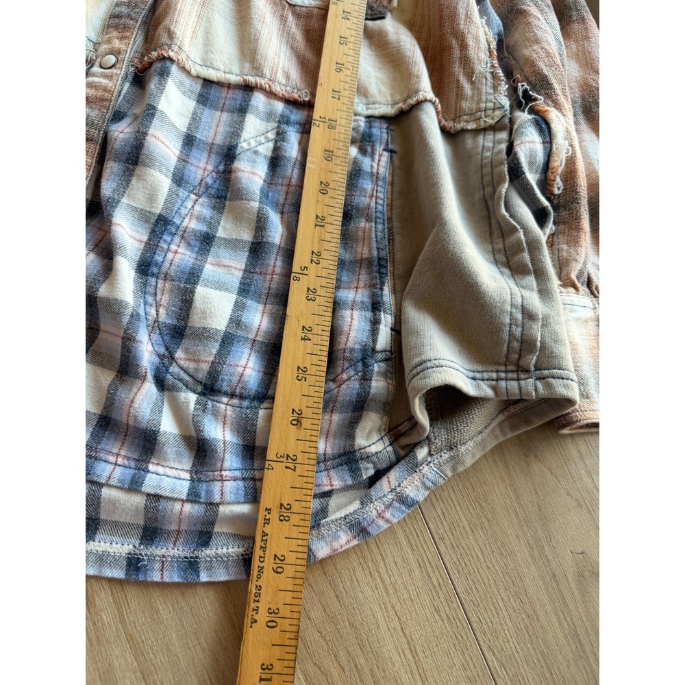 We The Free Large Patchwork Plaid Hooded Flannel Shirt Jacket Shacket Oversized - Picture 7 of 9